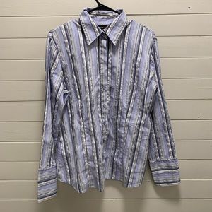 New York And Company Stretch Striped Button Down Shirt Size XL